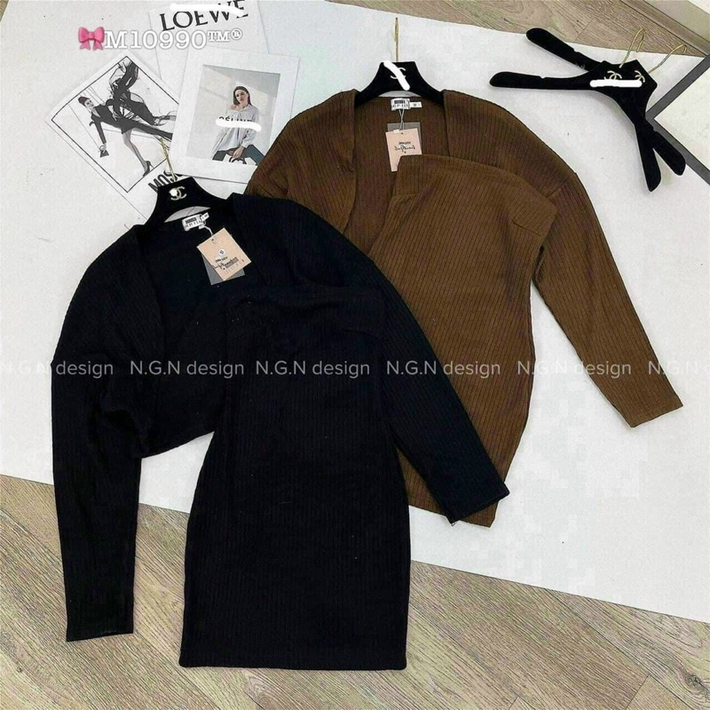 Set đầm body + khoác cardigan