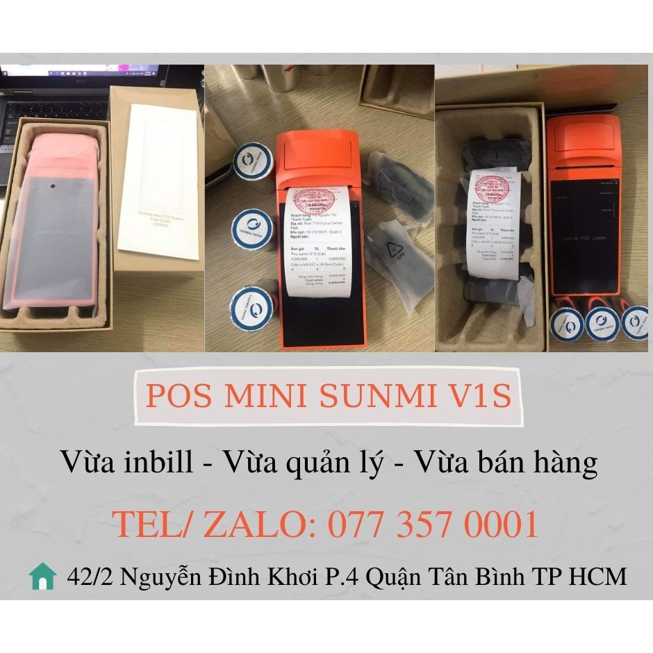 (TẶNG KÈM 5 CUỘN BILL) - MÁY POS CẦM TAY - Máy Tính Tiền SUNMI V1S NEW (Inbill, hóa đơn)