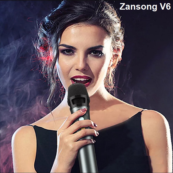 Micro Không Dây UHF V6, Mic Chính Hãng Zansong, Dùng Cho Loa Kéo, Lắp Cho Amply, Cắm Mixer, Soundcard - Hát Karaoke Hay