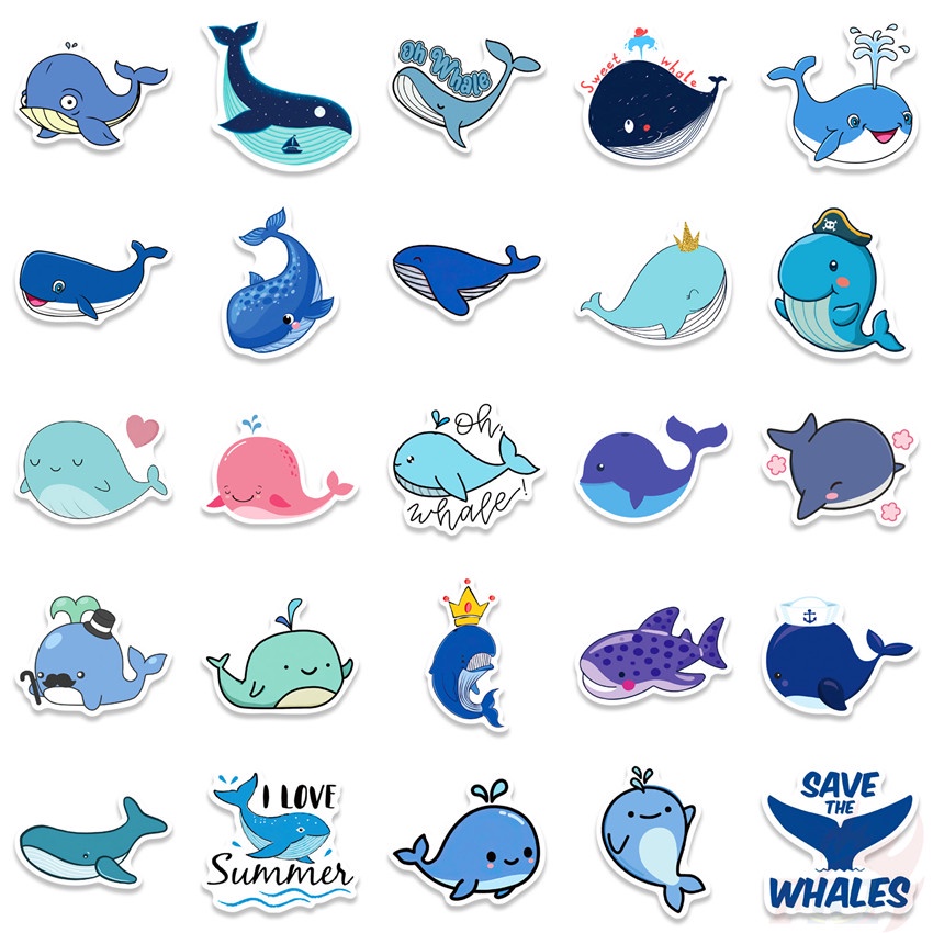 Set 50 miếng dán trang trí laptop hành lý hình cá voi xanh DIY 02