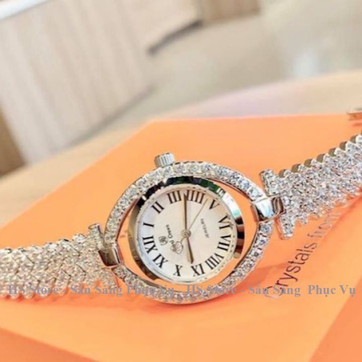 Đồng Hồ Nữ  Đeo Tay Royal Crownn Dây Kim Loại Cao Cấp Đính Đá Chống Nước, Chống Xước