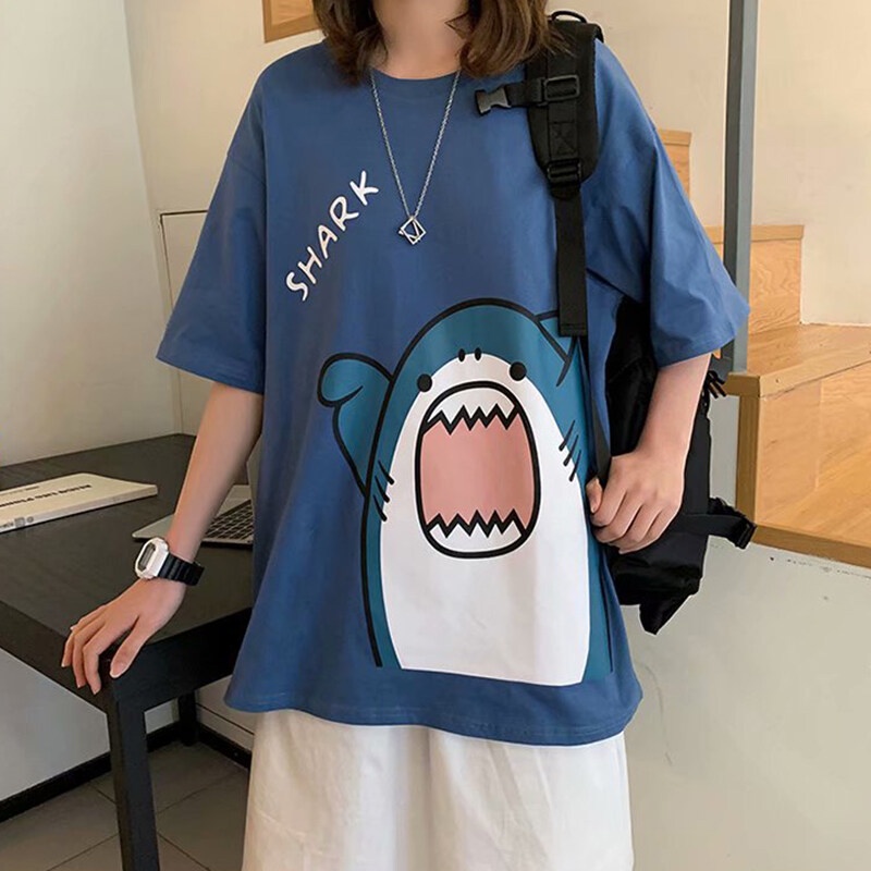 Áo thun tay ngắn in hình cá mập thời trang mùa hè cho nam