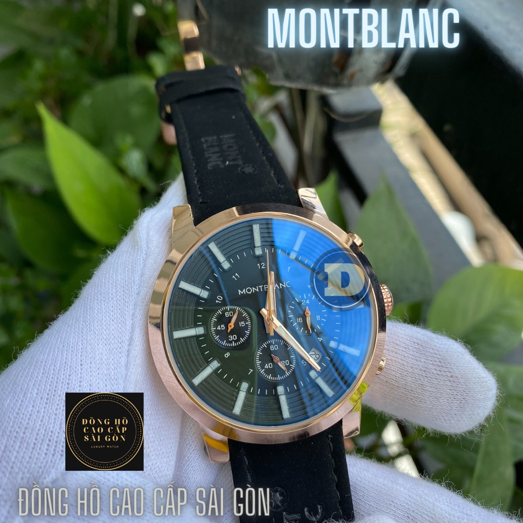 Đồng hồ nam montblan dây da size 45mm , màu xám / đen