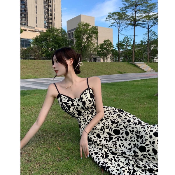 Đầm Hai Dây Dáng Dài Họa Tiết Hoa Thời Trang Đi Biển Cho Nữ