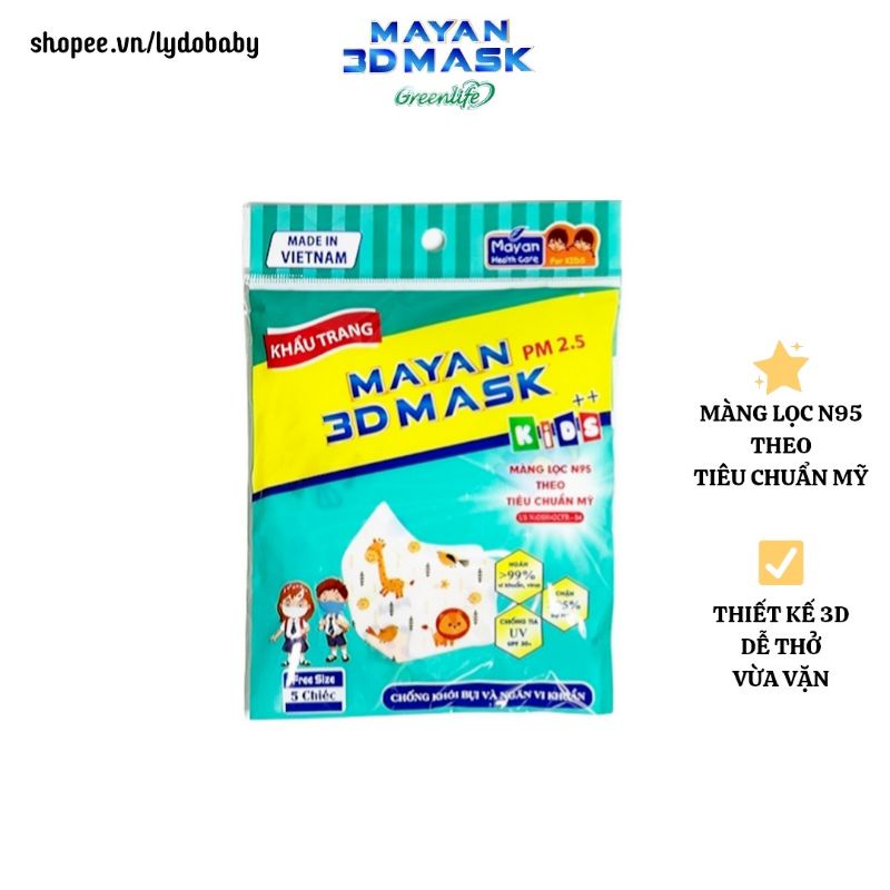 Khẩu trang y tế cho bé 4 lớp cao cấp Mayan 3d mask n95 trẻ em 3 tuổi