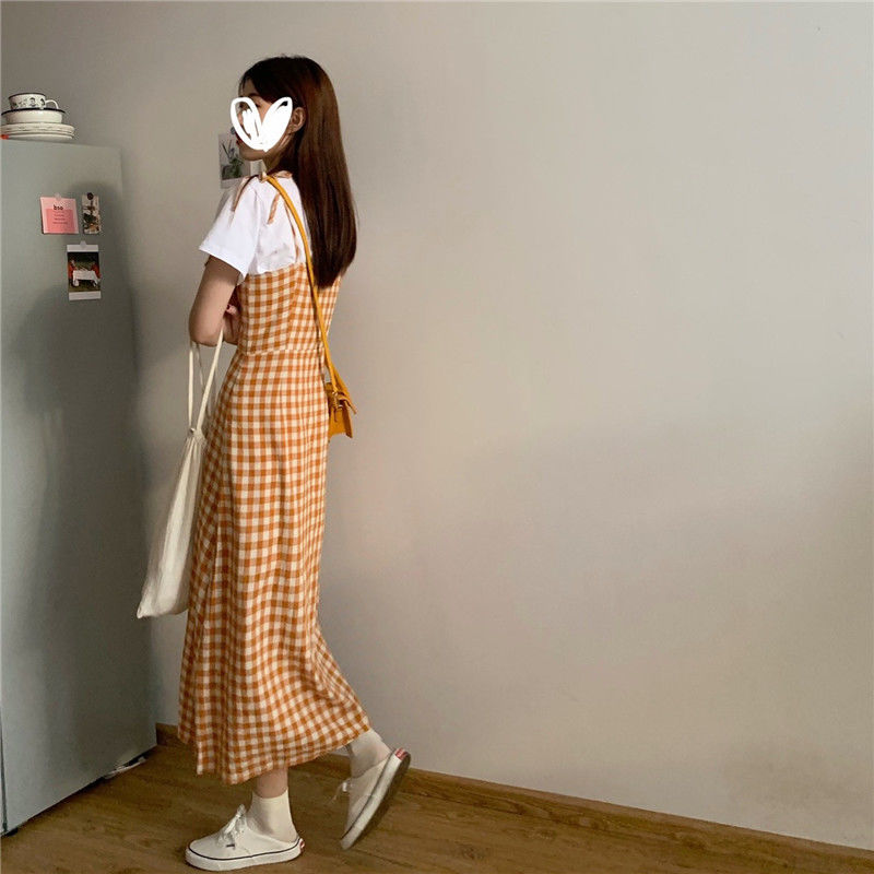 Đầm Dây Nữ Ca Rô Form Dài Rộng Thời Trang Hàn đầm bầu váy nữ váy bé gái váy dài chân váy dài váy nữ chân váy dài