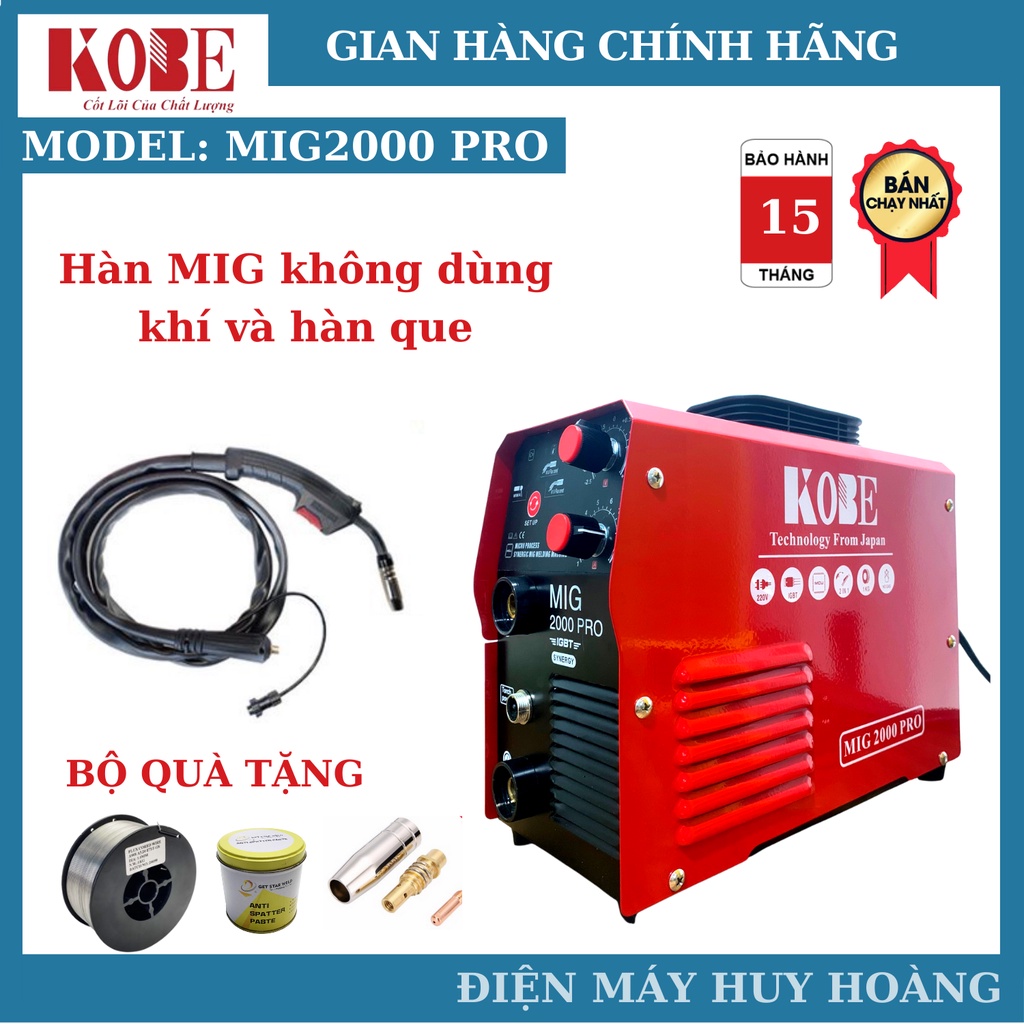 Máy hàn mig không dùng khí KOBE 2000pro dây súng mig rời 2,5m tiện lợi -  tặng full phụ kiện