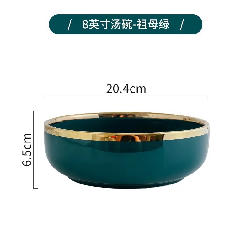 Bộ bát đĩa sứ viền vàng Bắc Âu-Bộ tô dĩa đẹp Decor Bếp