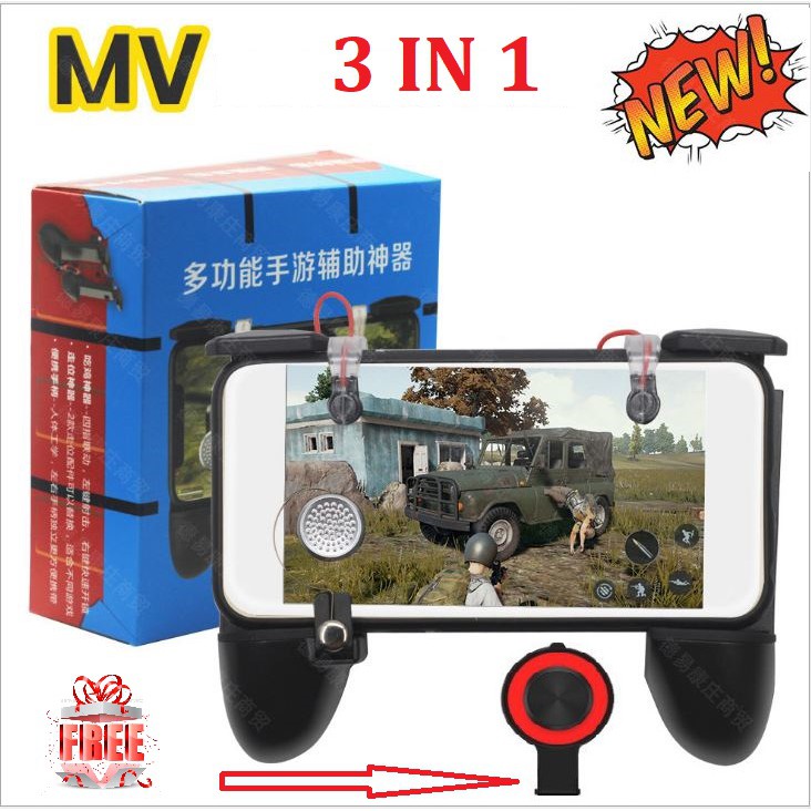 [ Tay cầm game 3 trong 1 phiên bản tay cầm game kèm nút bấm, nút di chuyển cho game PUBG, ROS, Free Fire..