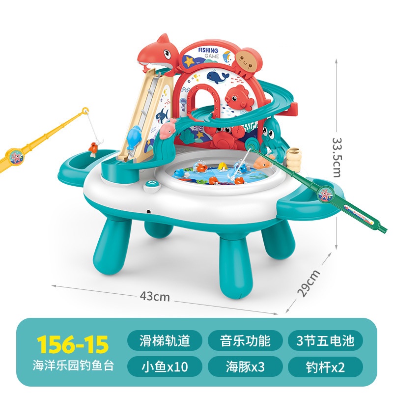 Bộ Đồ Chơi Câu Cá Có Chân, Cầu Trượt Mô Hình Thác Nước Có Đèn Có Nhạc Vui Nhộn