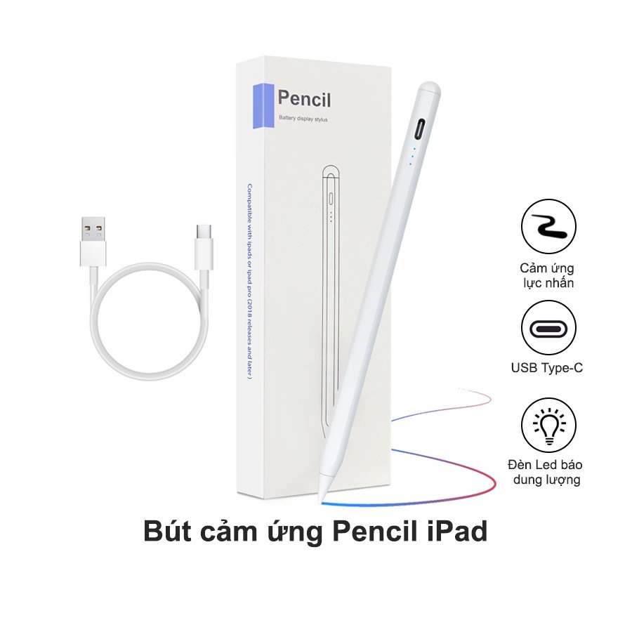 Bút cảm ứng Pencil iPad cao cấp - full box cho ipad máy tính bảng air 2 pro 5 -6 -7 - 8 - 9