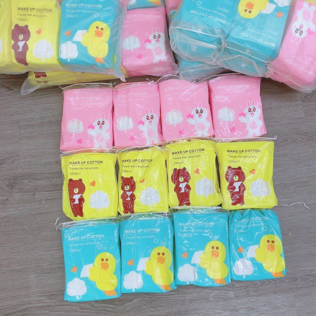 Bông Tẩy Trang gấu, vịt, thỏ Silubi Line Friend 200 Miếng