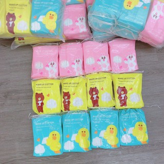 [Có sẵn] Bông Tẩy Trang gấu, vịt, thỏ Silubi Line Friend 200 Miếng