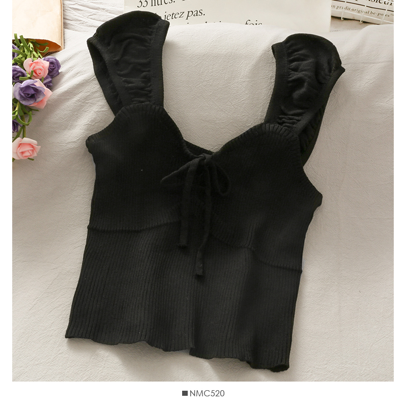 Áo Dệt Kim Không Tay Cổ Chữ V Phối Ren Xinh Xắn Dành Cho Nữ | BigBuy360 - bigbuy360.vn