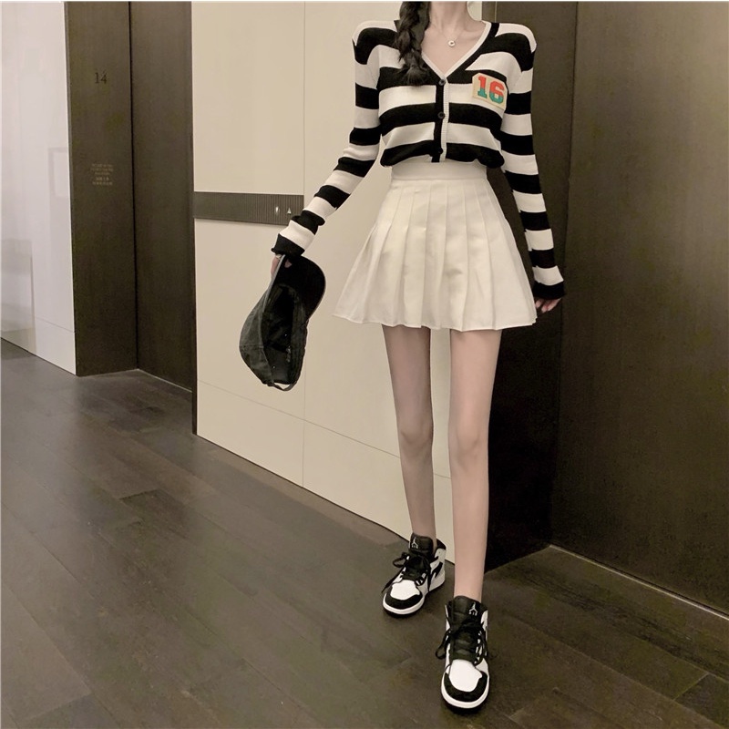 -#Áo Khoác Cardigan Dệt Kim Tay Dài Cổ Chữ v Họa Tiết Kẻ Sọc Dáng Rộng Thời Trang Mùa Hè Cho Nữ