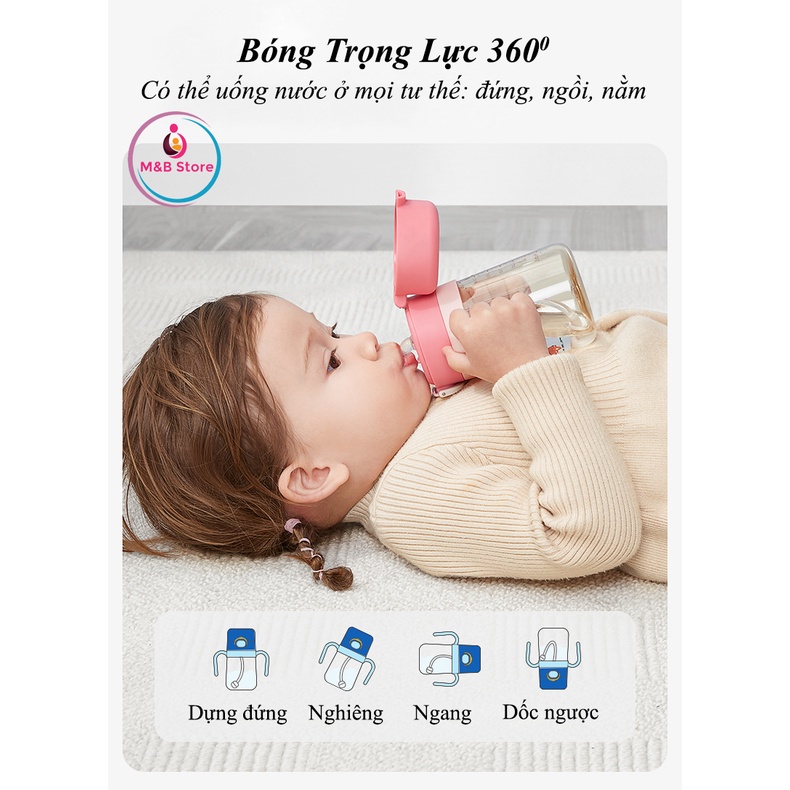 Bình Nước Tập Uống Chống Sặc PPSU 240ml/330ml - KUB, Uống Mọi Tư Thế, Không Rò Rỉ Nước