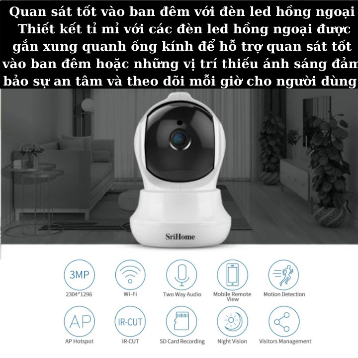 ( Tặng thẻ nhớ 64G yoosee ) Camera wifi srihome sh020 360 độ , phát hiện chuyển động thông minh , camera an ninh ,camera | BigBuy360 - bigbuy360.vn