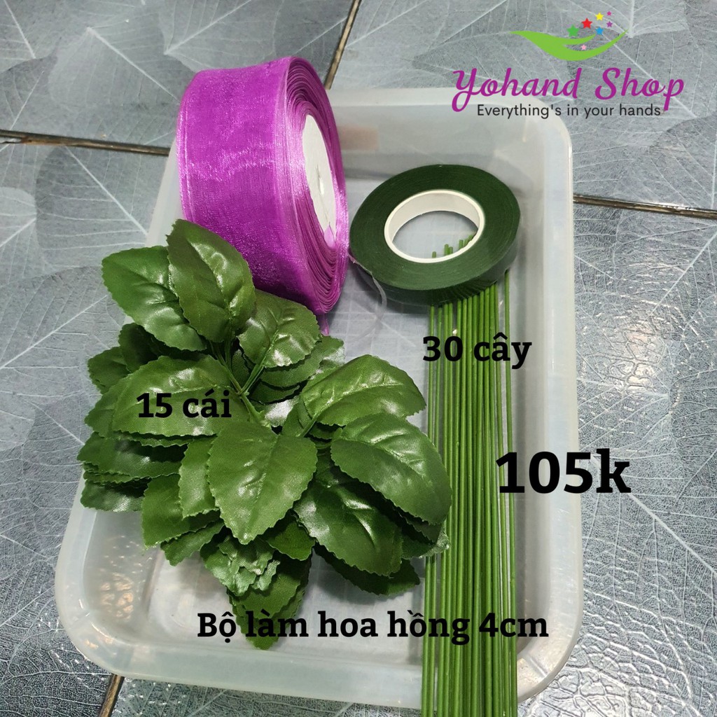 Set nguyên liệu làm hoa hồng bằng ruy băng voan 4cm