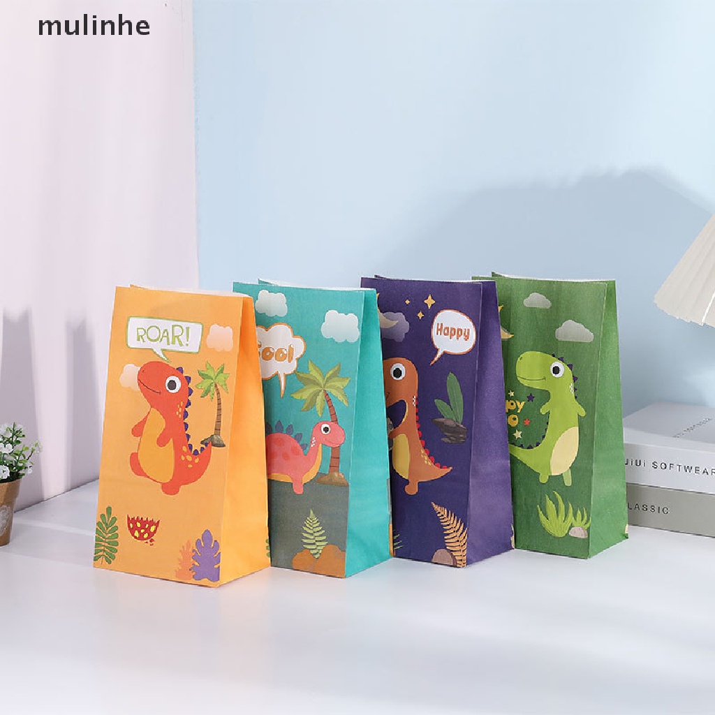 Bộ 10 Túi Giấy Đựng Bánh Kẹo In Hình Khủng Long Hoạt Hình Dễ Thương