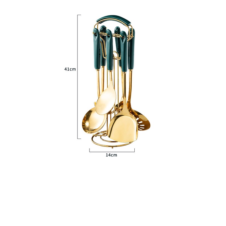 Set đồ nấu ăn 6 món mạ vàng cao cấp cho các  mẹ ( mua cả set tặng giá treo cao cấp )