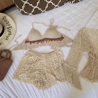Bikini len móc đi biển đính hạt dễ thương