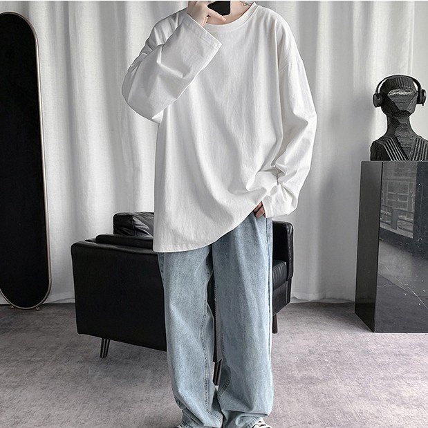 Áo thun cotton tay dài màu sắc đơn giản thời trang xuân thu dành cho nam