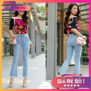 Nhập WA2359 giảm 10k đơn 99k-Quần Jean Nữ Lưng Cao 2019 Ống Loe Co Giãn Cao Cấp