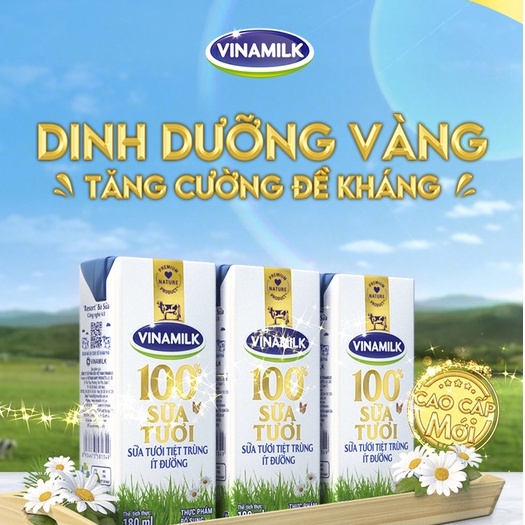 Sữa tươi tiệt trùng Vinamilk 100% 180ml có đường.