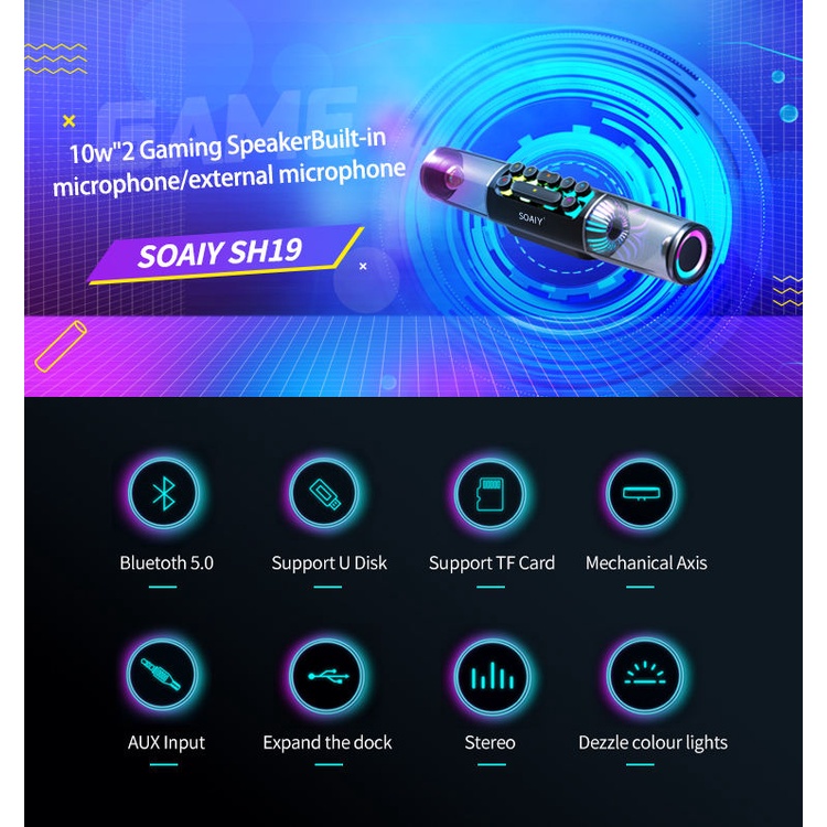Loa Gaming SOAIY SH19 Bluetooth⚡Pin Trâu 4 giờ⚡ Đa kết nối Bluetooth/USB/PC/AUX/TF Card ⚡BH 12 Tháng⚡RGB FULL MÀU