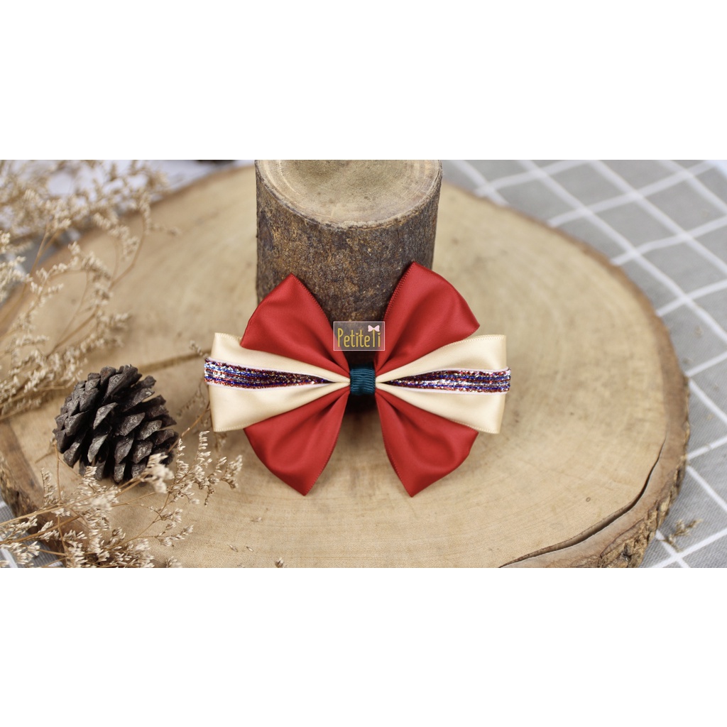 Mẫu nơ GIÁNG SINH - Ruy băng dệt sợi kim tuyến an toàn cho bé - Băng đô THUN cho bé từ 0 tháng - KẸP nơ bọc răng cưa