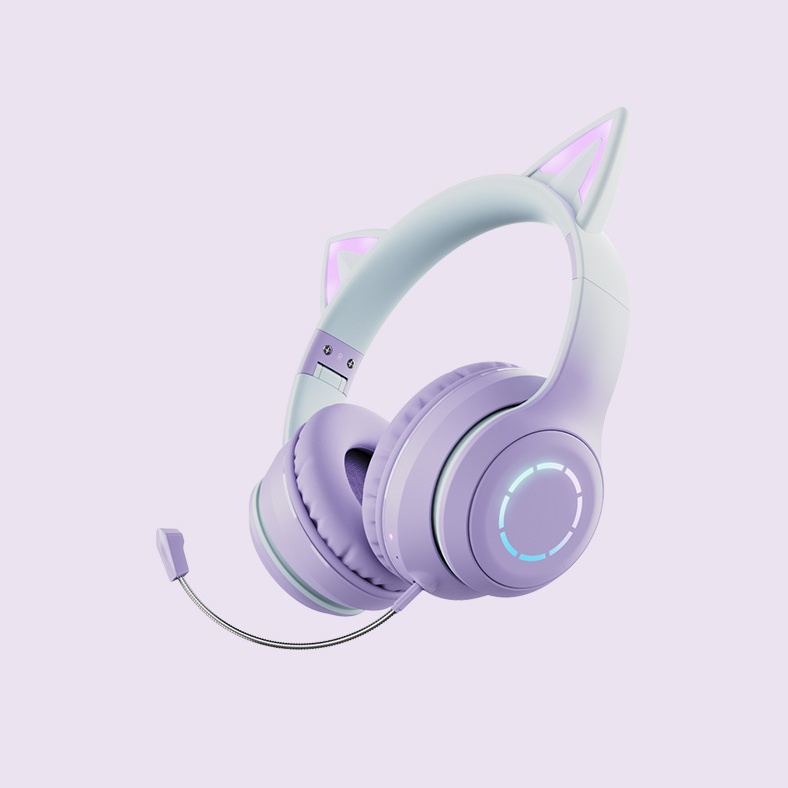 Tai Nghe Bluetooth Chụp Tai không Dây Gaming Tai Mèo Cực Xinh, Có Kèm Dây Cắm Máy Tính, Tặng Kèm Mic Rời.