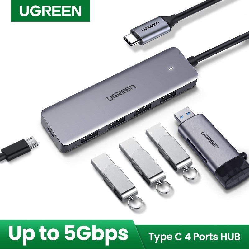 Bộ chia Hub USB Type C to 4 Port USB 3.0 Ugreen 70336 Chính Hãng CM164 (trợ nguồn MicroUSB) Vỏ Nhôm