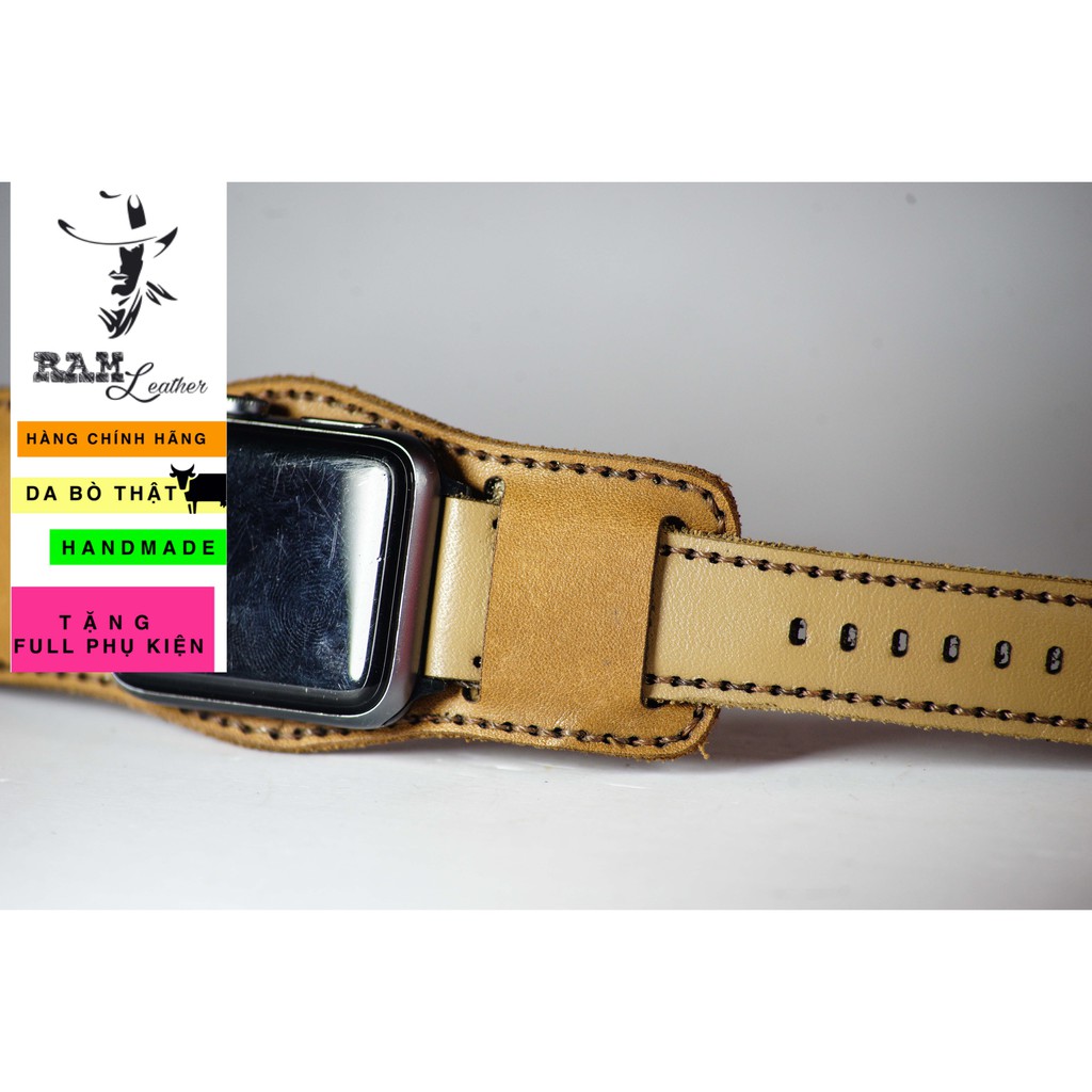 Combo Dây đồng hồ RAM Leather vintage B2 1986 da bò thật màu vàng quân đội vintage