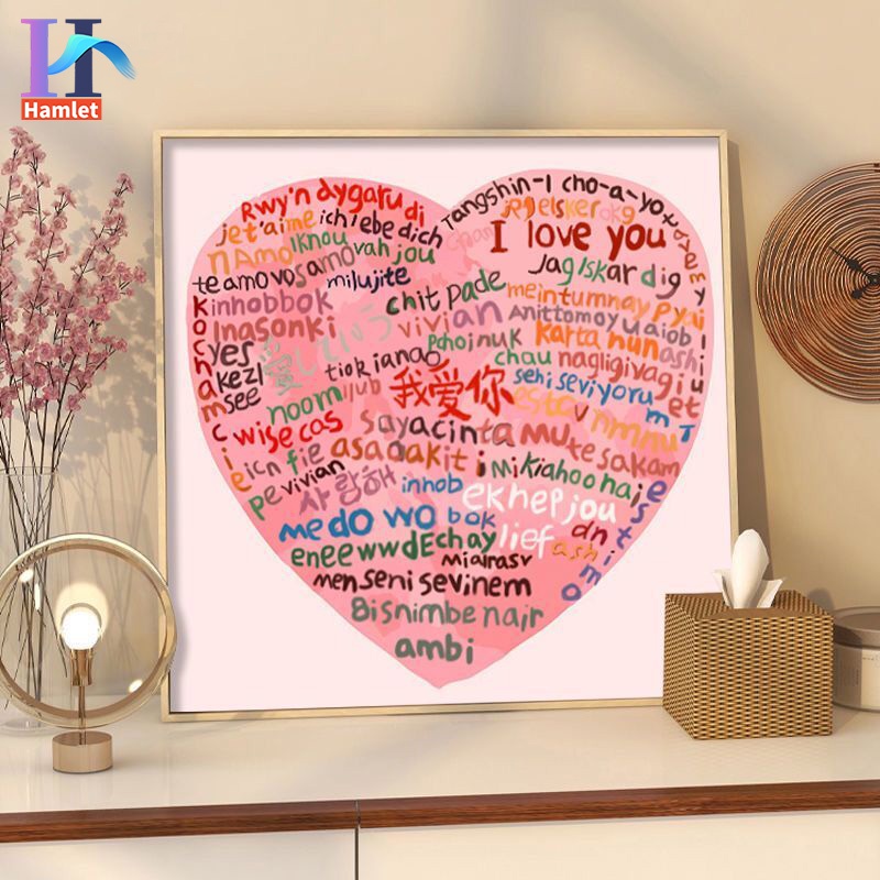 Bộ tranh sơn dầu Hamlet hình i love you bằng 100 ngôn ngữ tô màu theo số dành cho cặp đôi cỡ 40 * 40/50 * 50cm