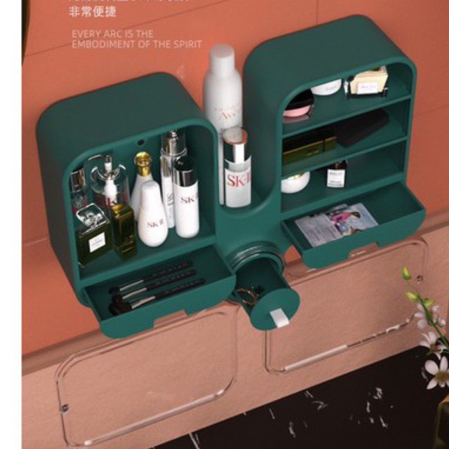 Tủ đựng mỹ phẩm, trang sức dán tường 2 khoang kép