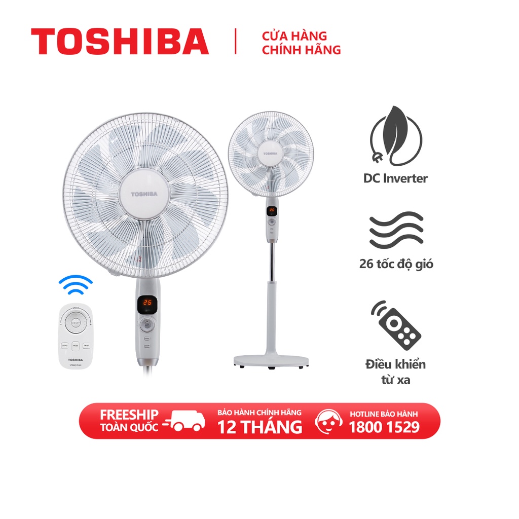 Quạt đứng Toshiba F-LSD10VN - Màu xám - Điều khiển từ xa - 9 cánh - DC inverter - Hàng chính hãng, bảo hành 12 tháng