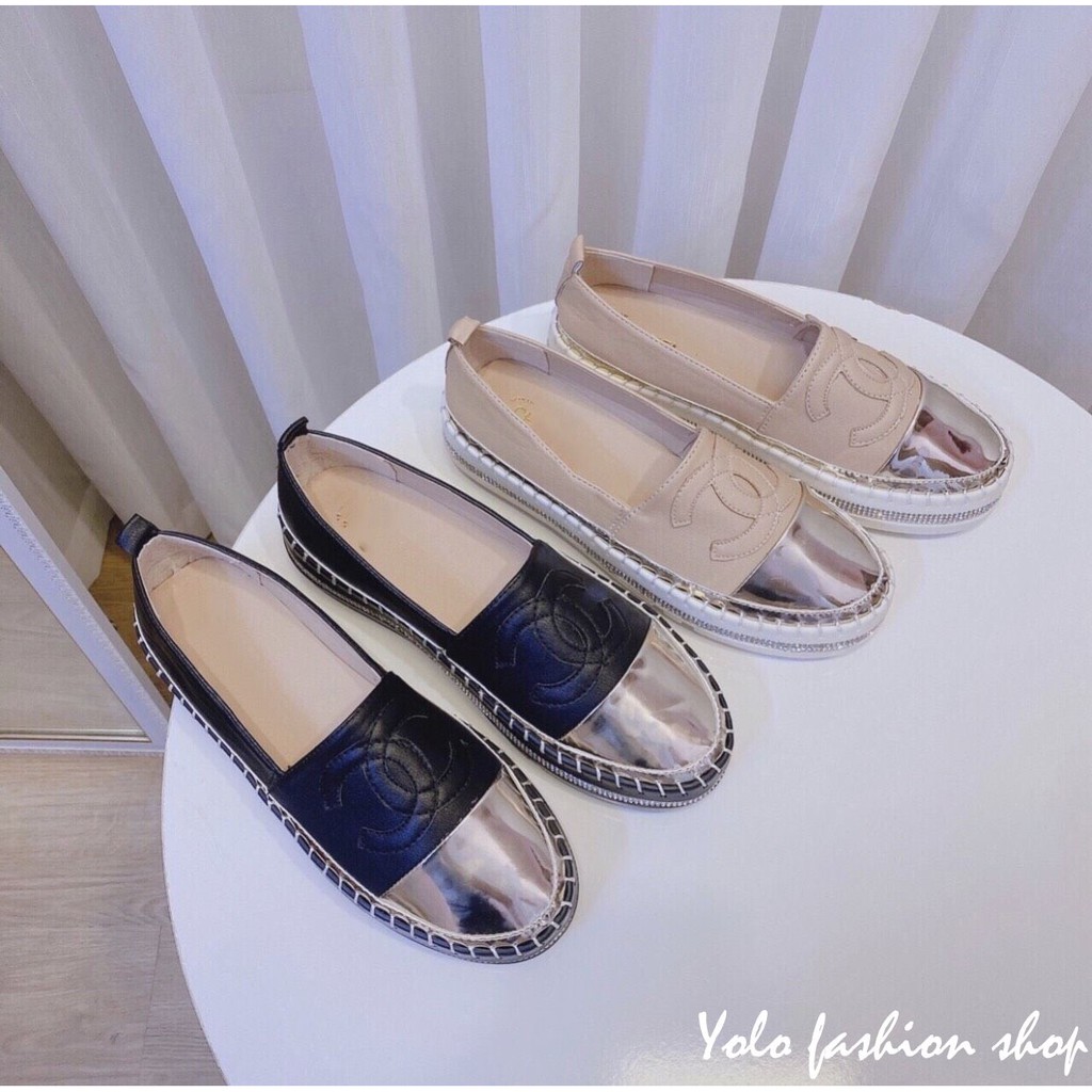 Giày lười slip on nữ mũi bạc độn đế 3p bọc cói vintage thời trang GL12