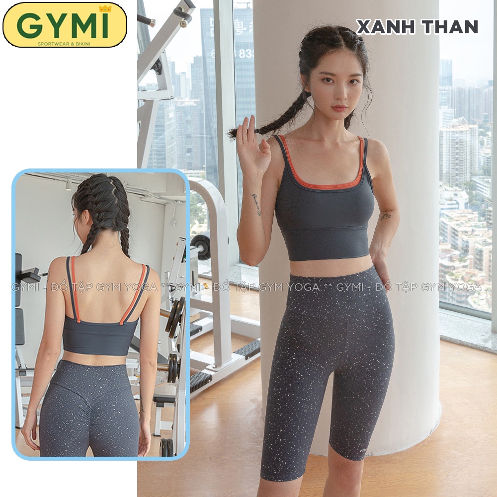 Áo bra tập gym yoga nữ GYMI AL35 dáng layer 2 áo 2 dây kép thể thao chất thun poly lạnh mát mịn nâng đỡ ngực