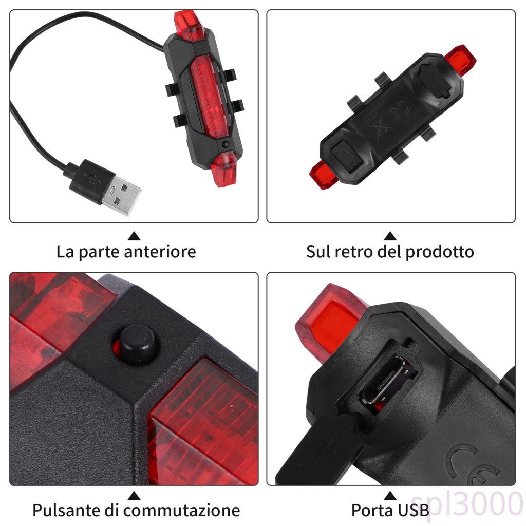 Đèn đuôi xe đạp 5 LED cảnh báo an toàn sạc USB tiện lợi