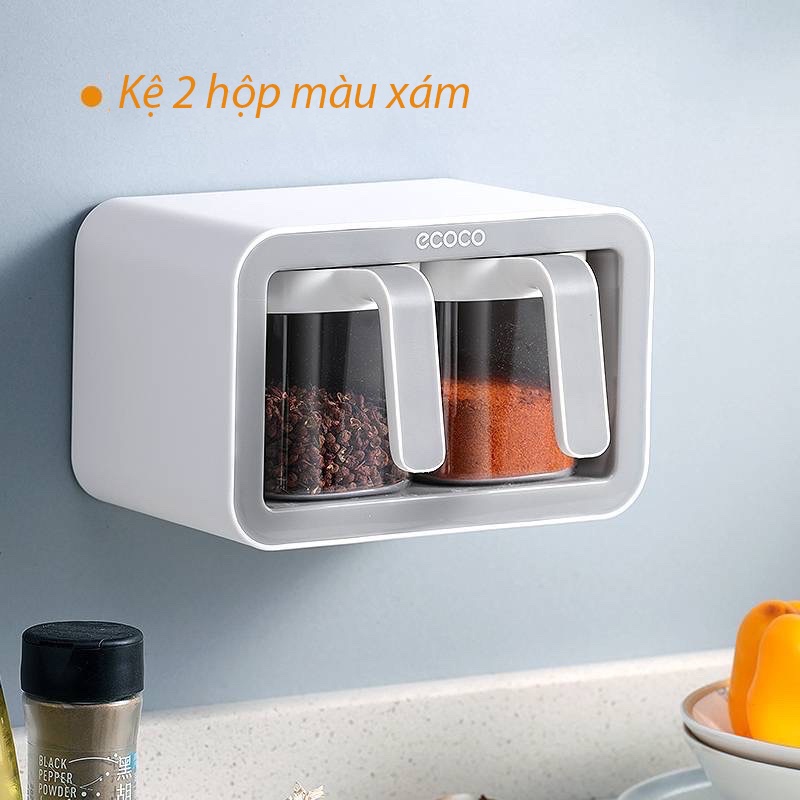 Kệ Gia Vị Treo Tường ECOCO E2006 - 2 Ngăn và 3 Ngăn - 2 Màu Đen &amp; Xám - Hàng Cao Cấp Dán Siêu Chắc Chắn - Tặng Kèm Thìa