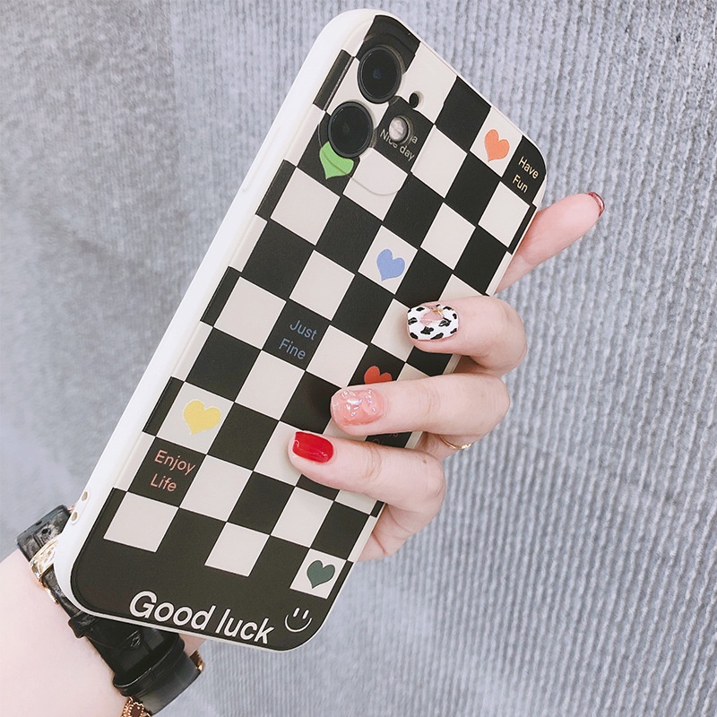 Ốp điện thoại iphone 14promax/13/12pro ốp good luck caro mới lạ viền vuông cho x/xs/xsmax/xr