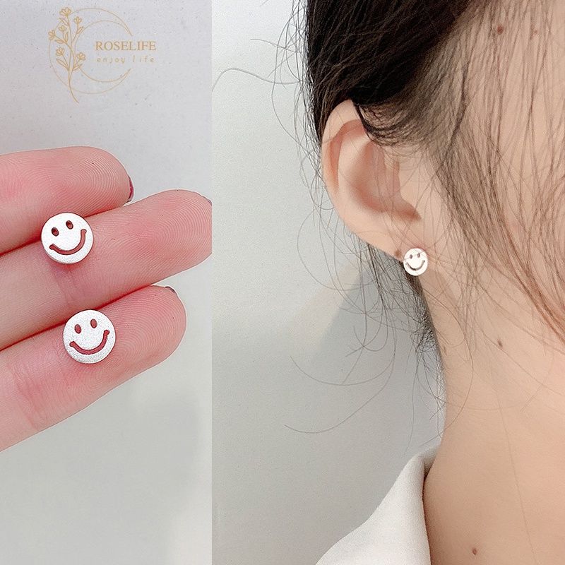 Bông tai mạ bạc S925 hình mặt cười may mắn chống dị ứng cho nam nữ