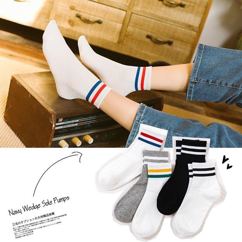 Tất cổ cao nam nữ vớ hai sọc SET 5 ĐÔI thời trang hàn quốc đẹp giá rẻ MRSOCKS VC017