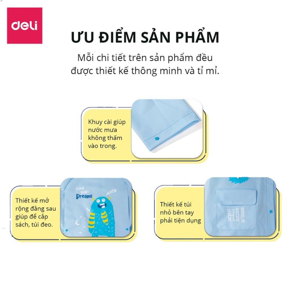 Áo Mưa Trẻ Em Deli - Siêu Dày Chống Thấm Nước Có Phản Quang Phơi Mau Khô Che Kín Người Kèm Túi Đựng, Chất Liệu An Toàn