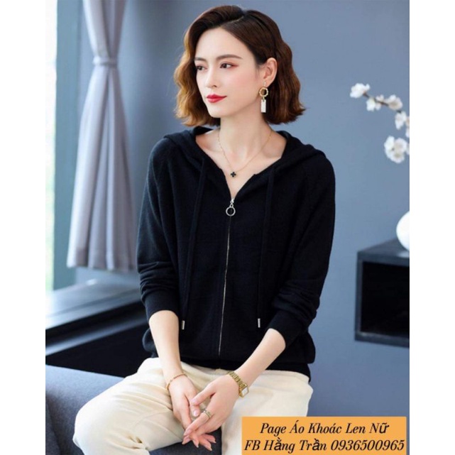 Áo khoác len dây kéo lông cừu dày mịn mát có nón.