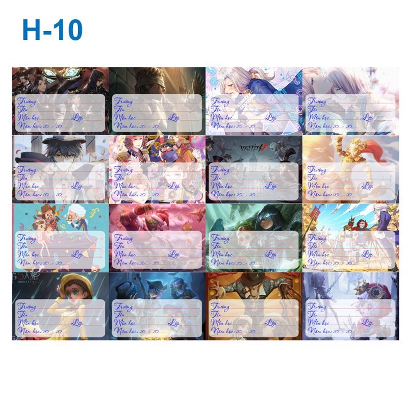 combo 16-96 nhãn vở ldentity v / nhãn vở in hình anime game ldentity v