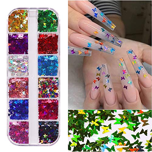 Hộp Kim Sa Trang Trí Móng Tay Nghệ Thuật Misscheering 12 Ngăn Thiết Kế Lá Phong/ Bươm Bướm Độc Đáo