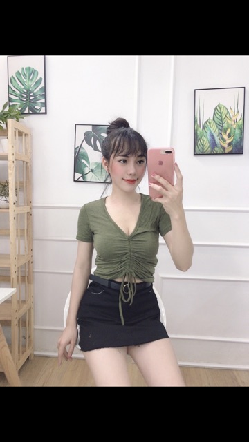 Áo rút ngực tay ngắn hình chụp thật kèm video