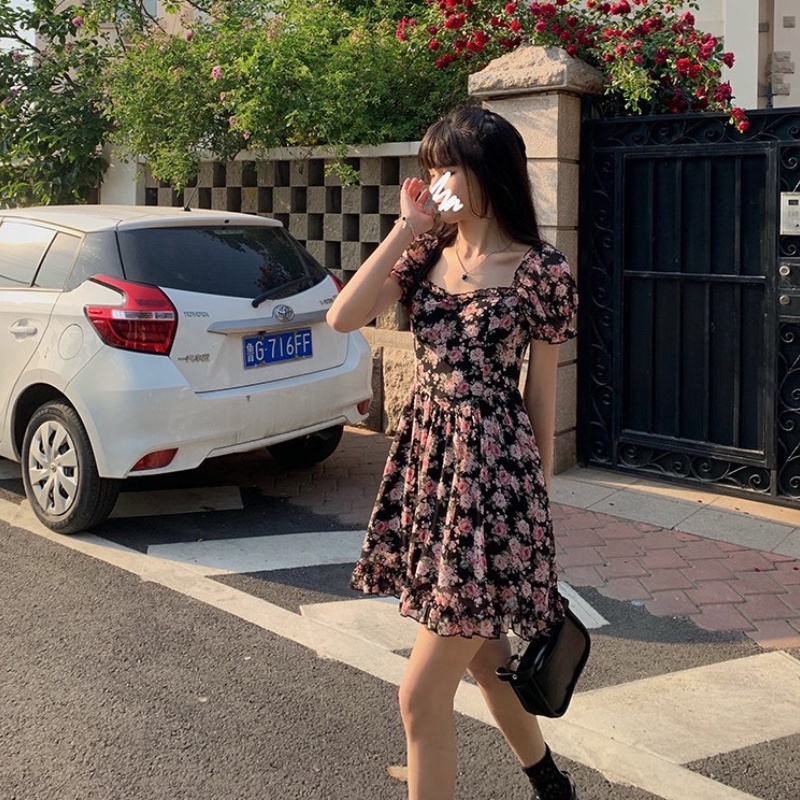 Đầm Nữ In Hoa Hồng Thời Trang Hàn Quốc
