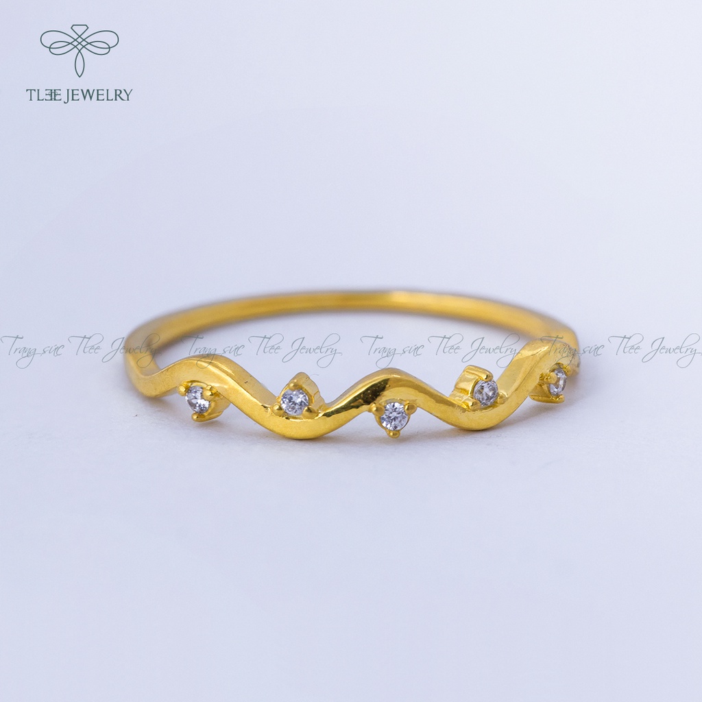 Nhẫn bạc nữ TLEE mặt sóng đính đá mạ vàng 14k cao cấp NCJ A0127